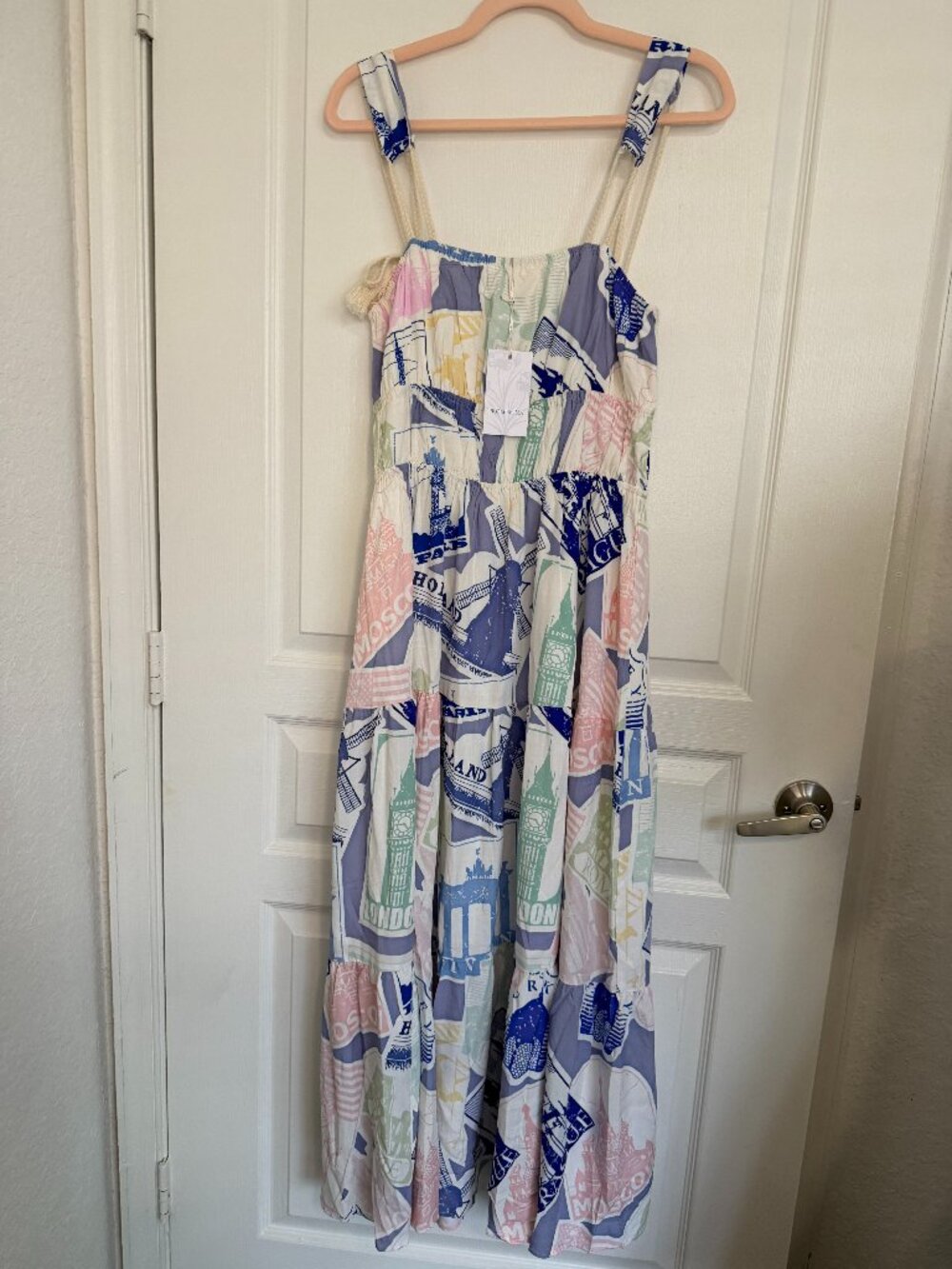 Prosperina/Saks 5th Ave. Travel Print Smocked Tiered Maxi Dress- M- MSRP $178